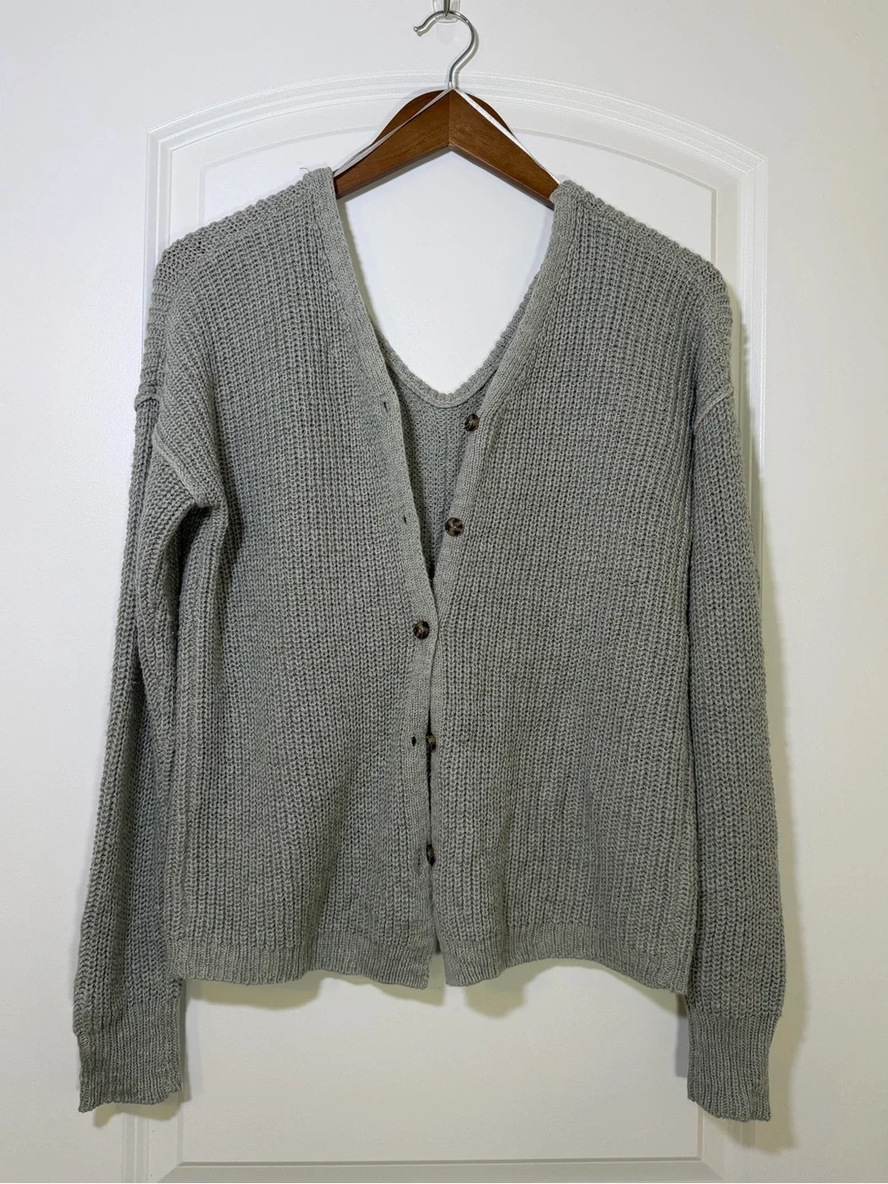 Hippie Rose Gray‎ Knit Cardigan V Neck Button Sweater Coastal Academia Size S